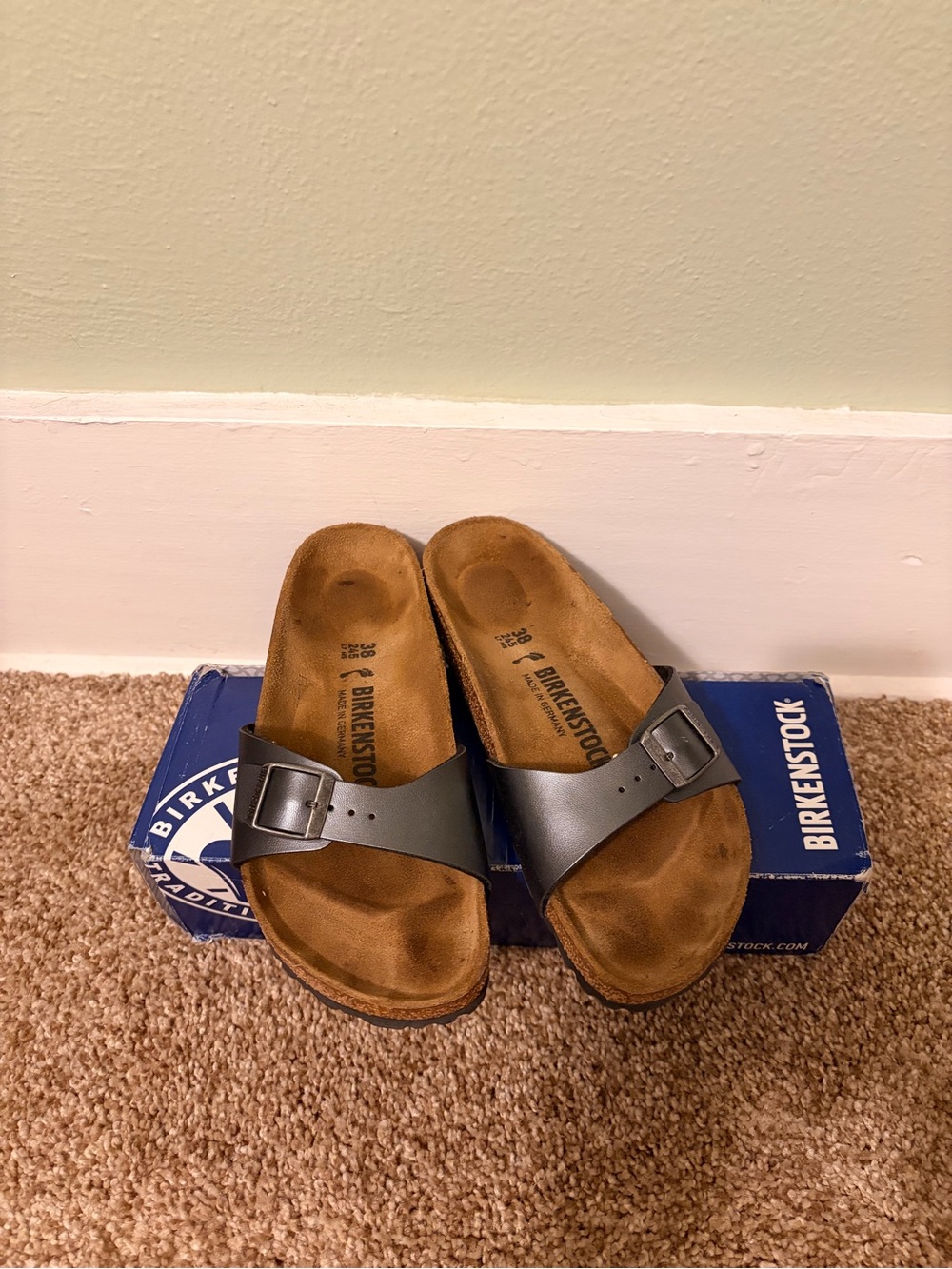 Birkenstock Madrid Metallic Gray Single Strap Sandals